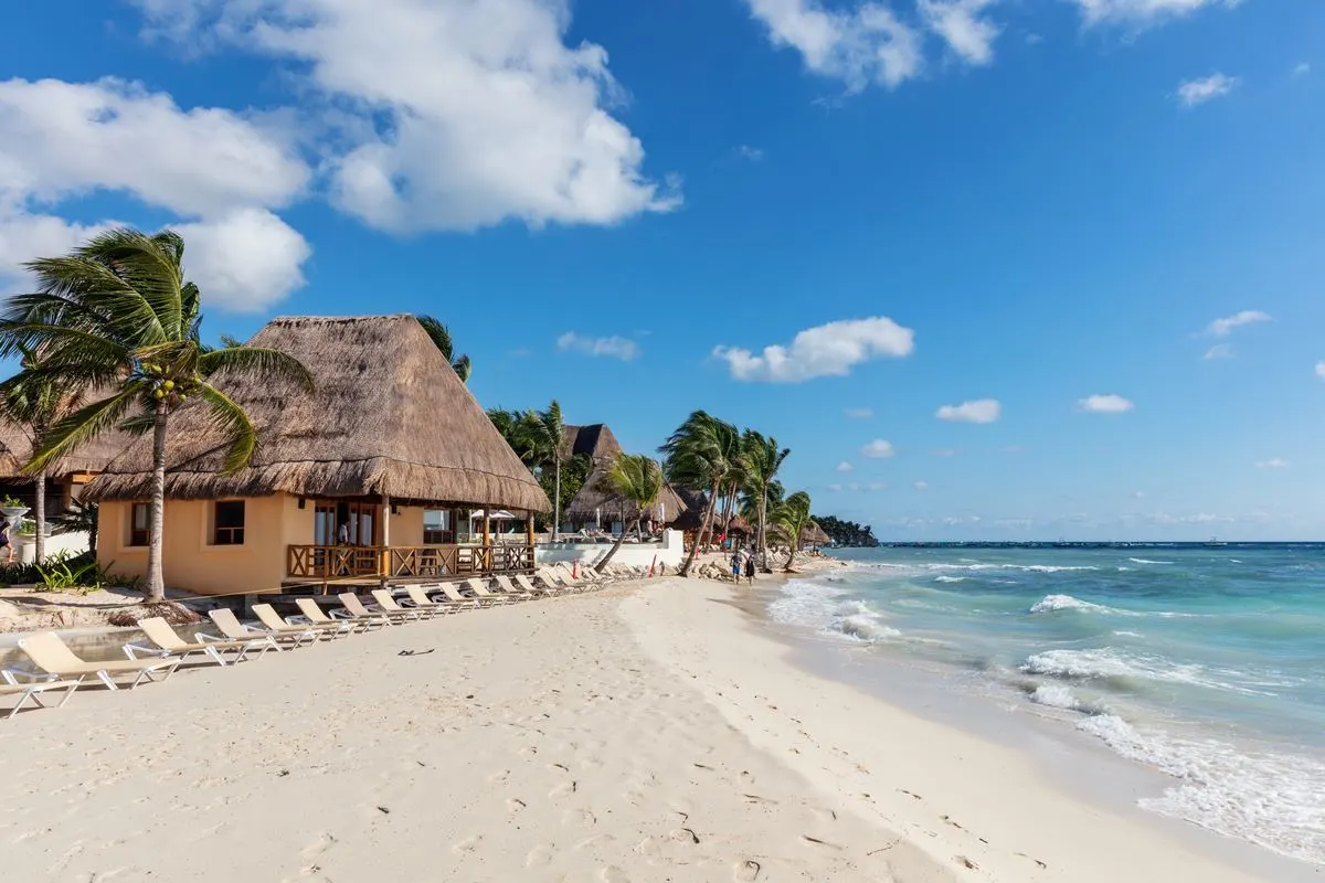 Sandy beach in Playa del Carmen on a windy day
