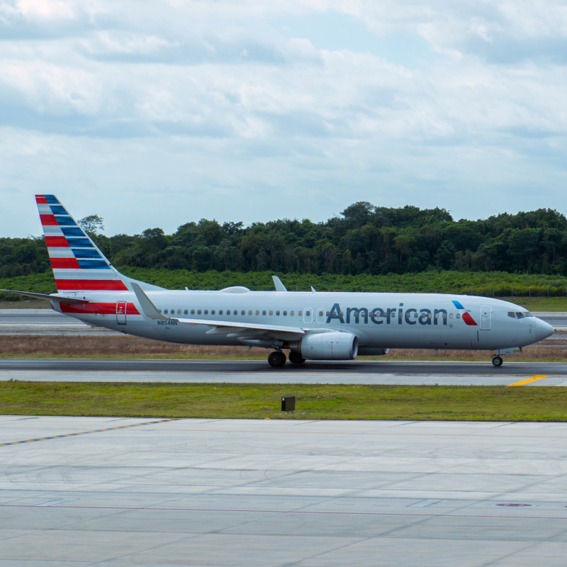 An American Airlines plane at Cancun International Airport