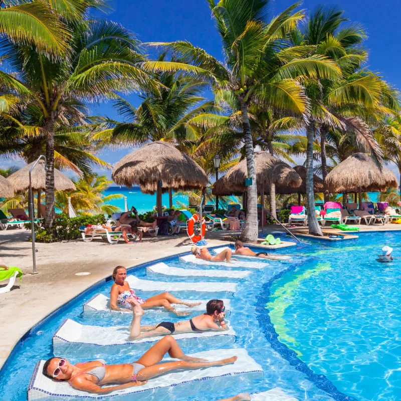 Busy Hotel Pool in Playa del Carmen, Mexico