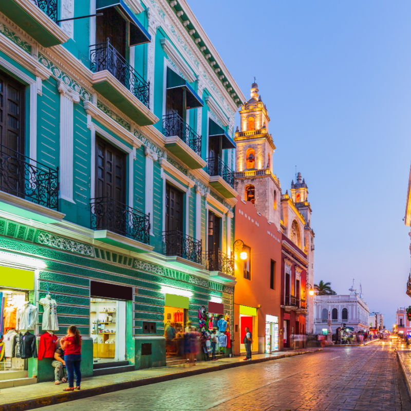 Colorful Buildings on a Street in Merida, Mexico
