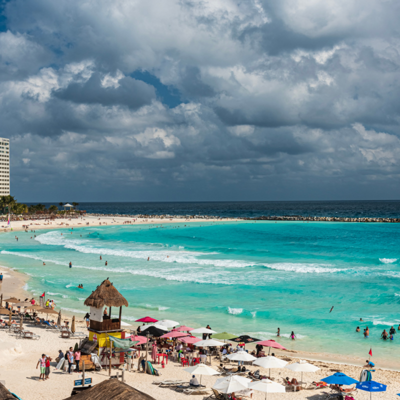 Crowd of Tourists on a Beach in Cancun, Mexico
