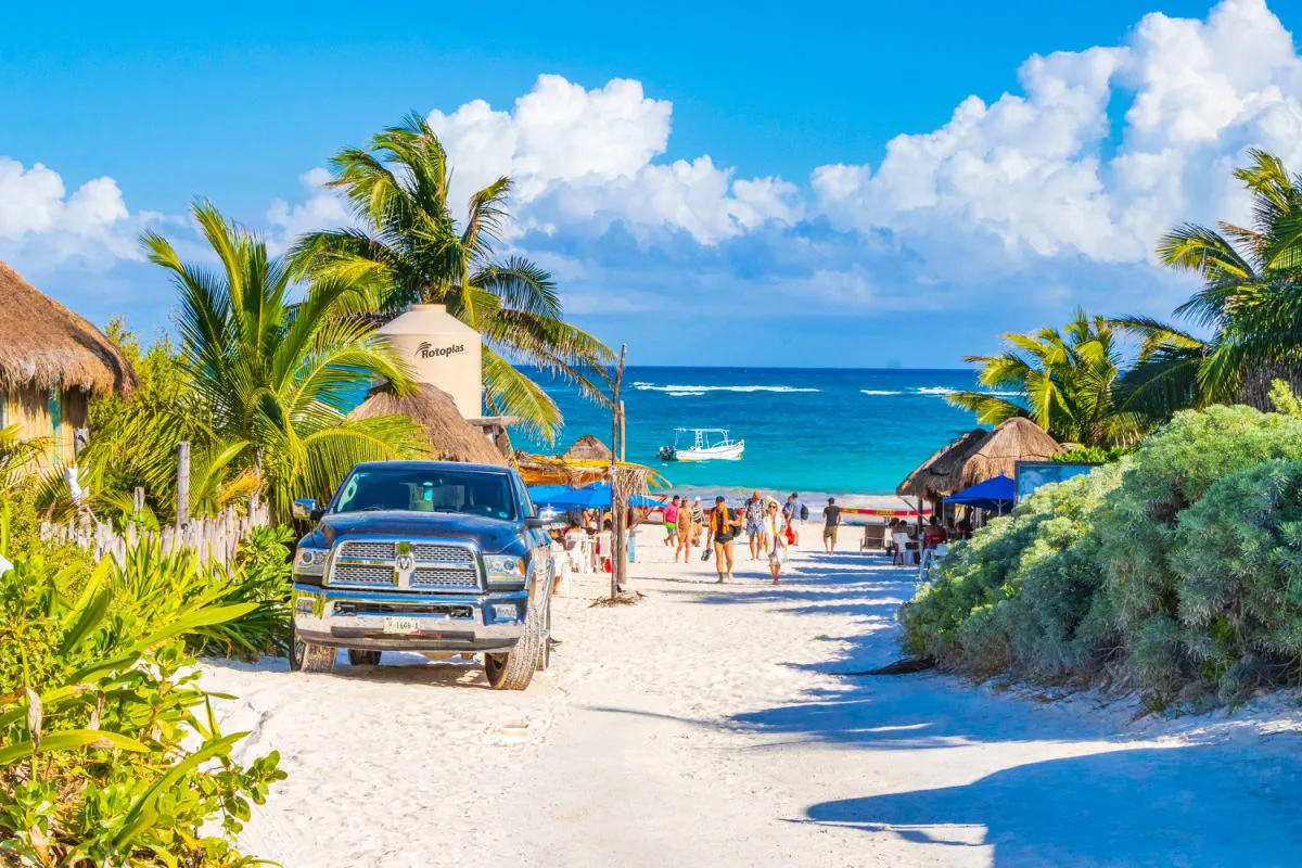 Tourists on a Beautiful Beach in Tulum, Mexico