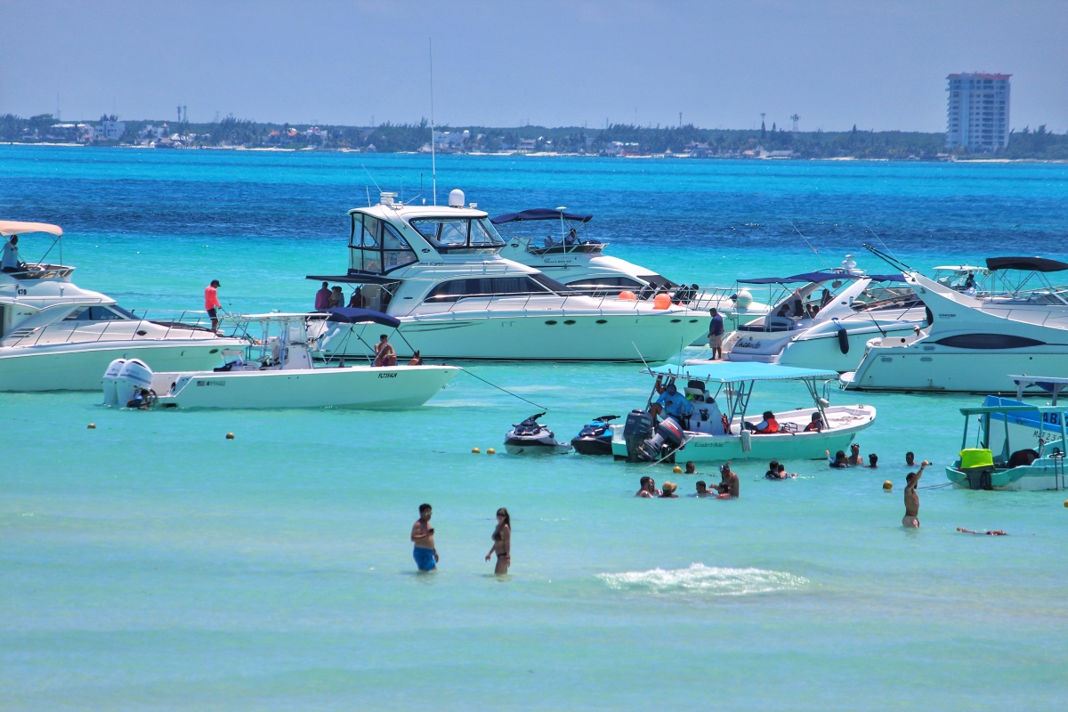 Boats anchored on Playa del Norte on Isla Mujeres.