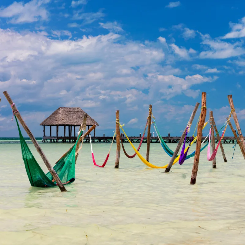 Hammocks in the Water at a Beach in Holbox, Mexico