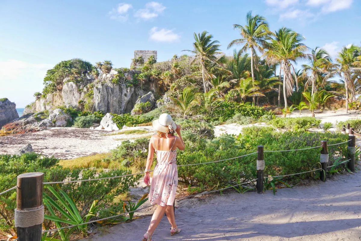 Solo Female Traveler Walking Near the Ruins in Tulum, Mexico