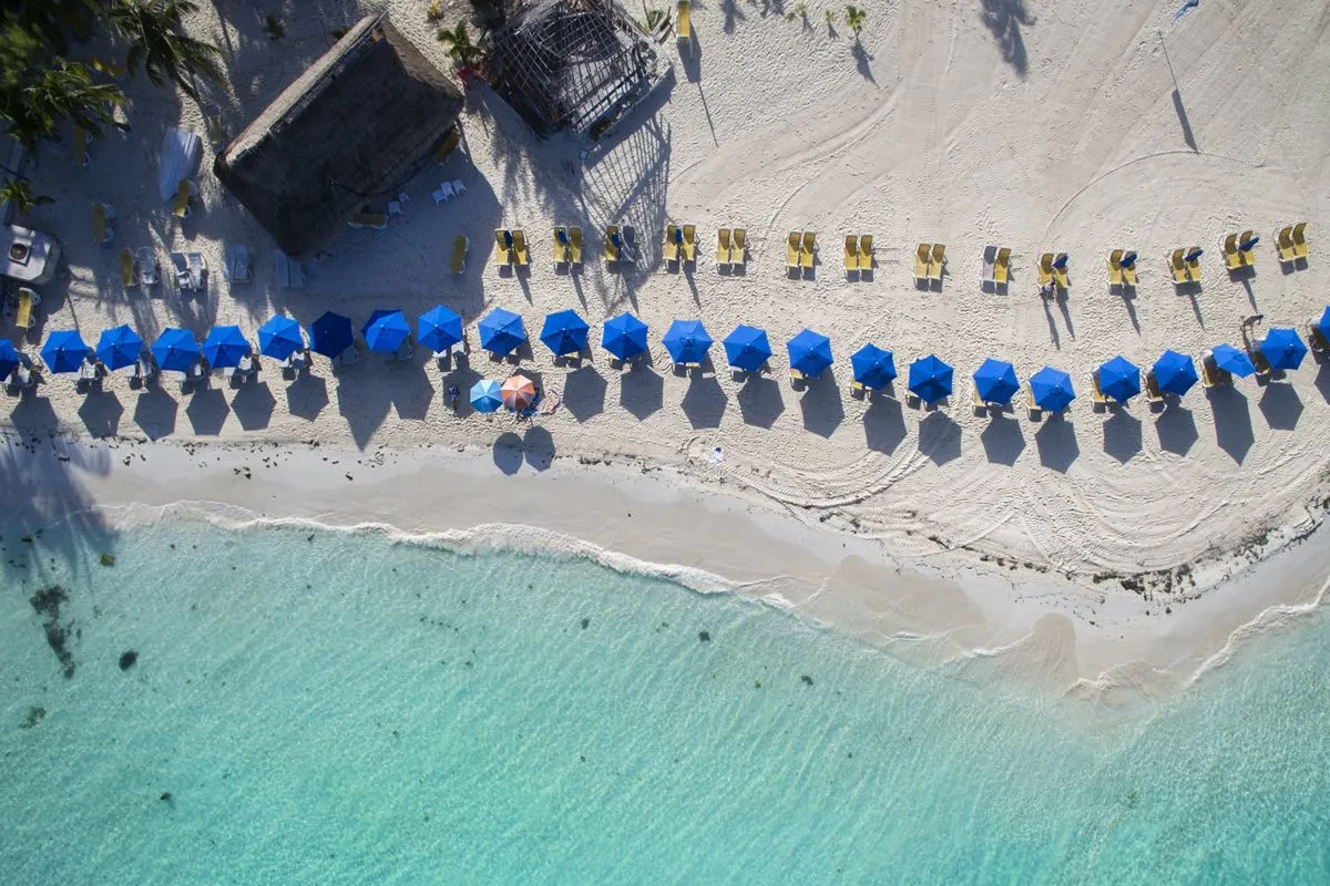 Aerial view of gorgeous Mexican Cairbbean beach
