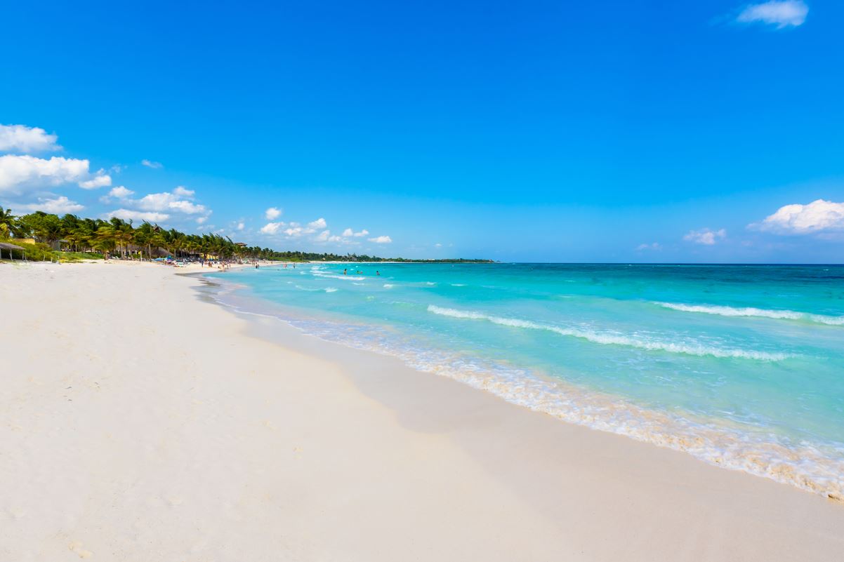 A Mexican Caribbean beach on a sunny day with no crowds