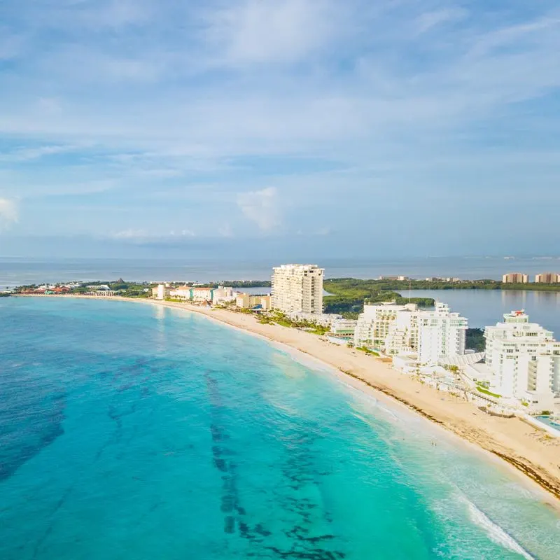 Aerial View of Part of the Cancun Hotel Zone
