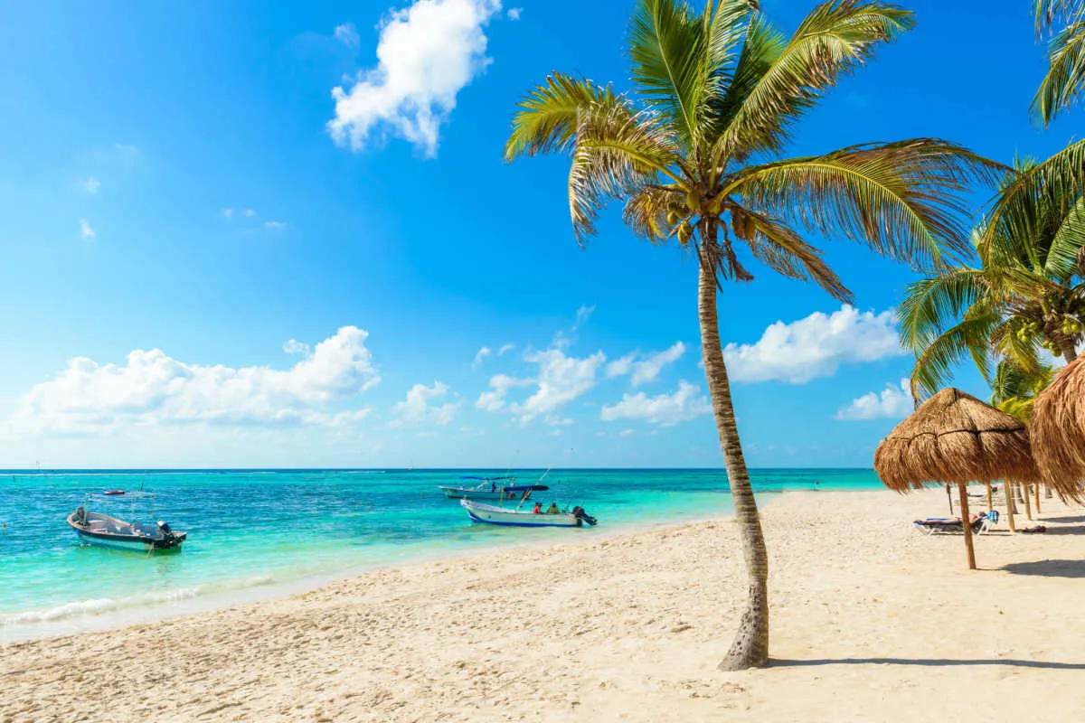 a white sand beach in the riviera Maya