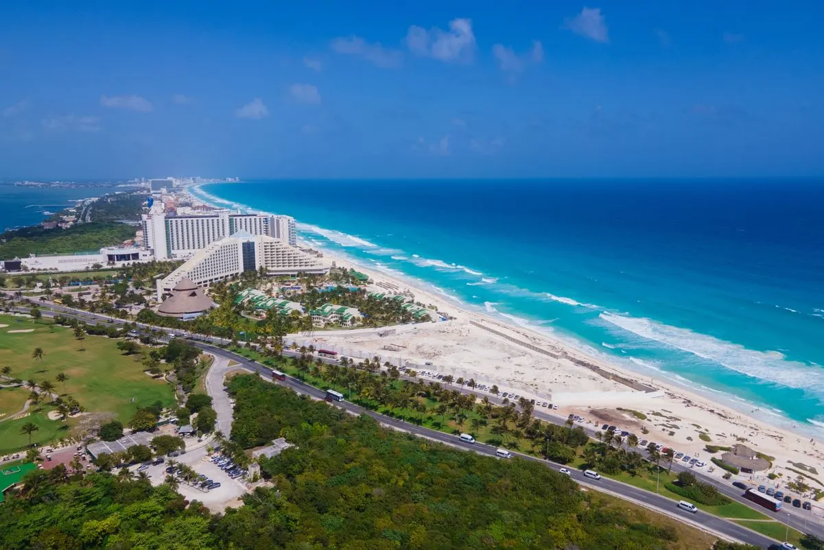 A view of the southern tip of the hotel zone from the air