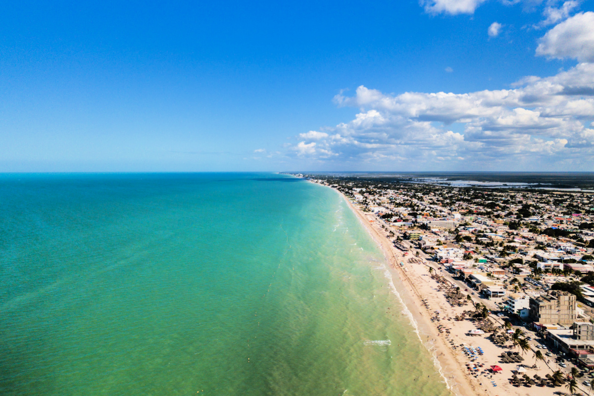 Aerial view of Progreso Beach in Mexico