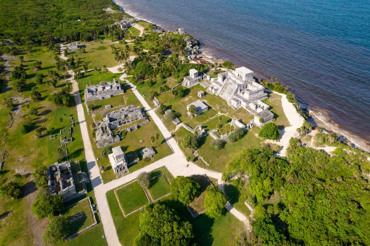 birds eye view of tulums archeological zone
