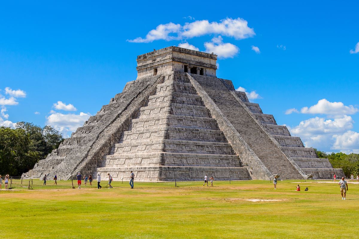 A view of a pyramid at Chichen Itza