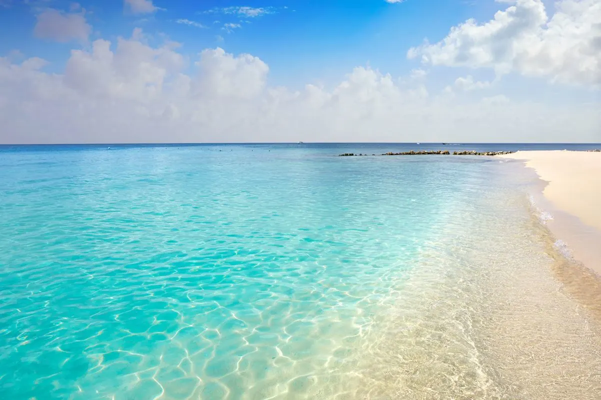 turquoise blue water on a beach in cozumel