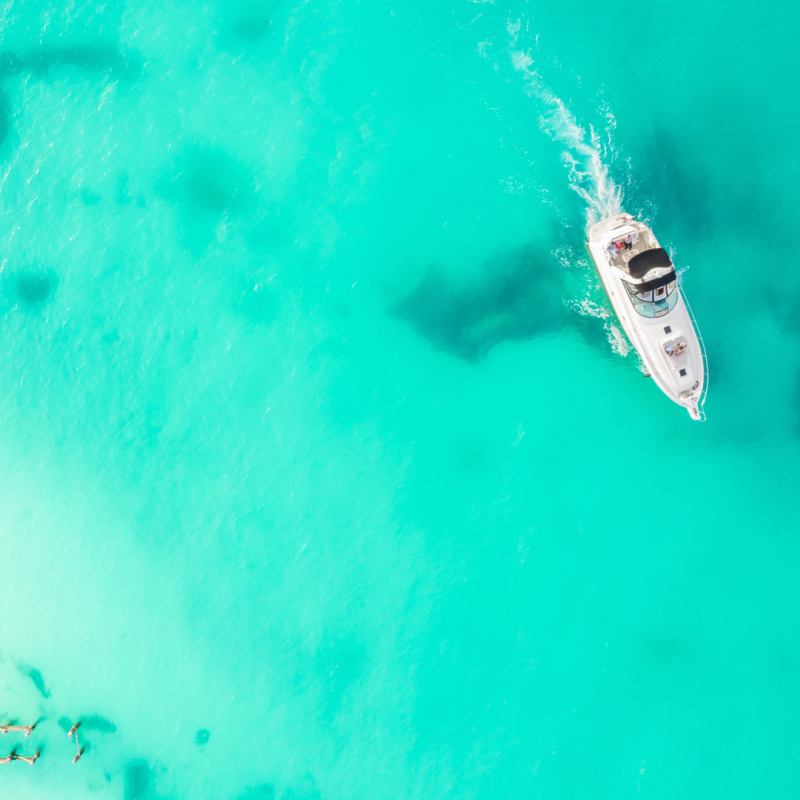 aerial view of Cancun sea with luxury yacht