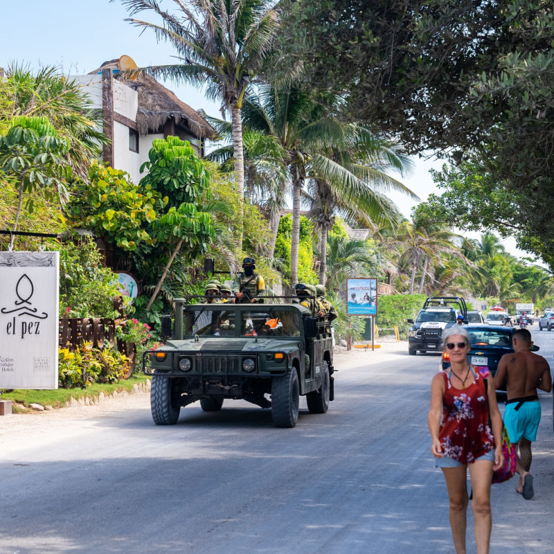 security patrol on street in Cancun