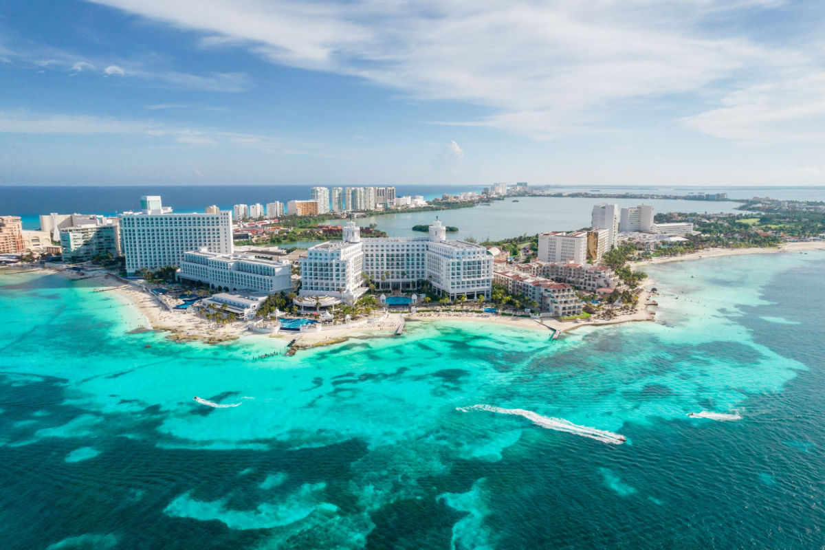aerial view of the cancun resort district 