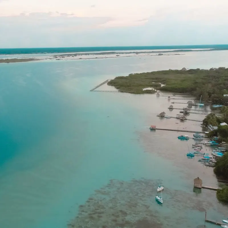 Aerial view of Bacalar lagoon on a tranquil day
