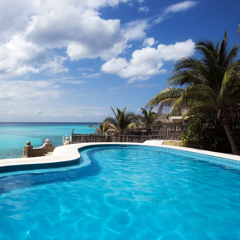 Beautiful Private Home Swimming Pool Overlooking the Caribbean Sea in Cozumel, Mexico