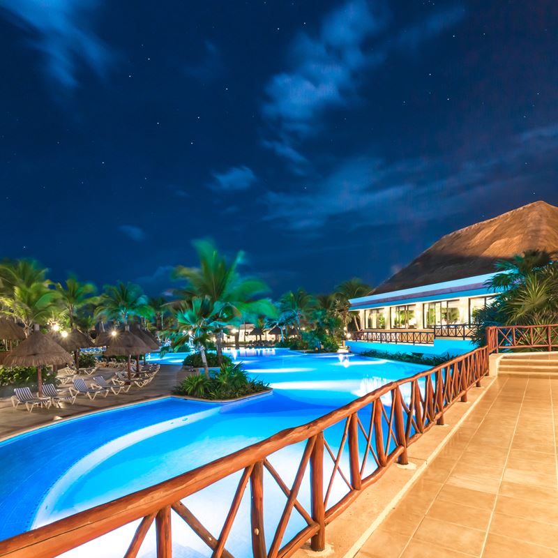 Cancun hotel during a starry night