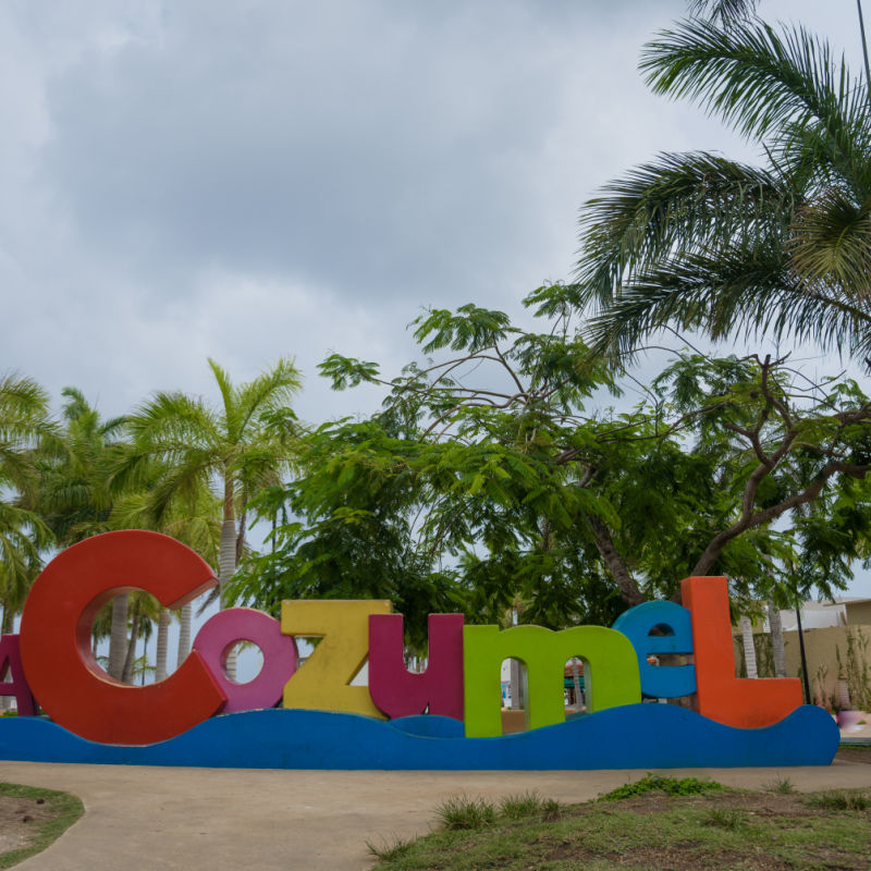 Colorful Cozumel Sign Surrounded by Palms