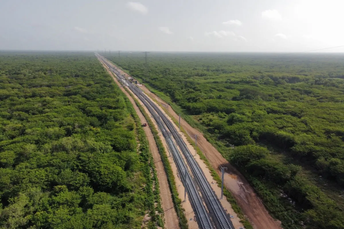 aerial view of the new maya train track in the mexican caribbean