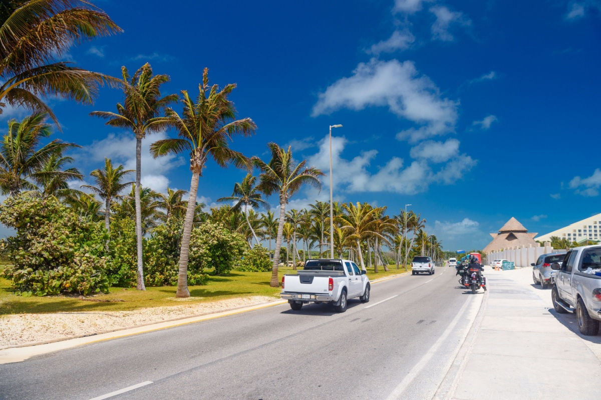 a taxi on a public road in cancun 
