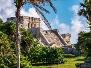 view of tulum's historic mayan site with temple