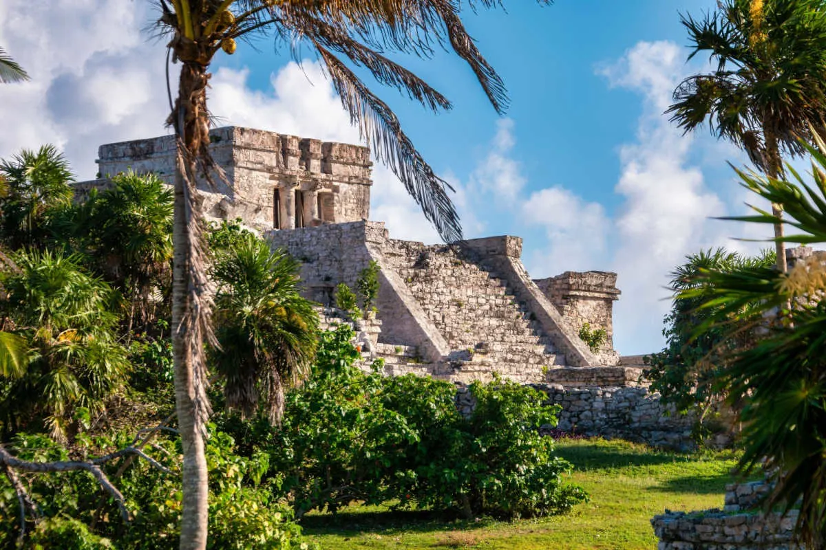view of tulum's historic mayan site with temple