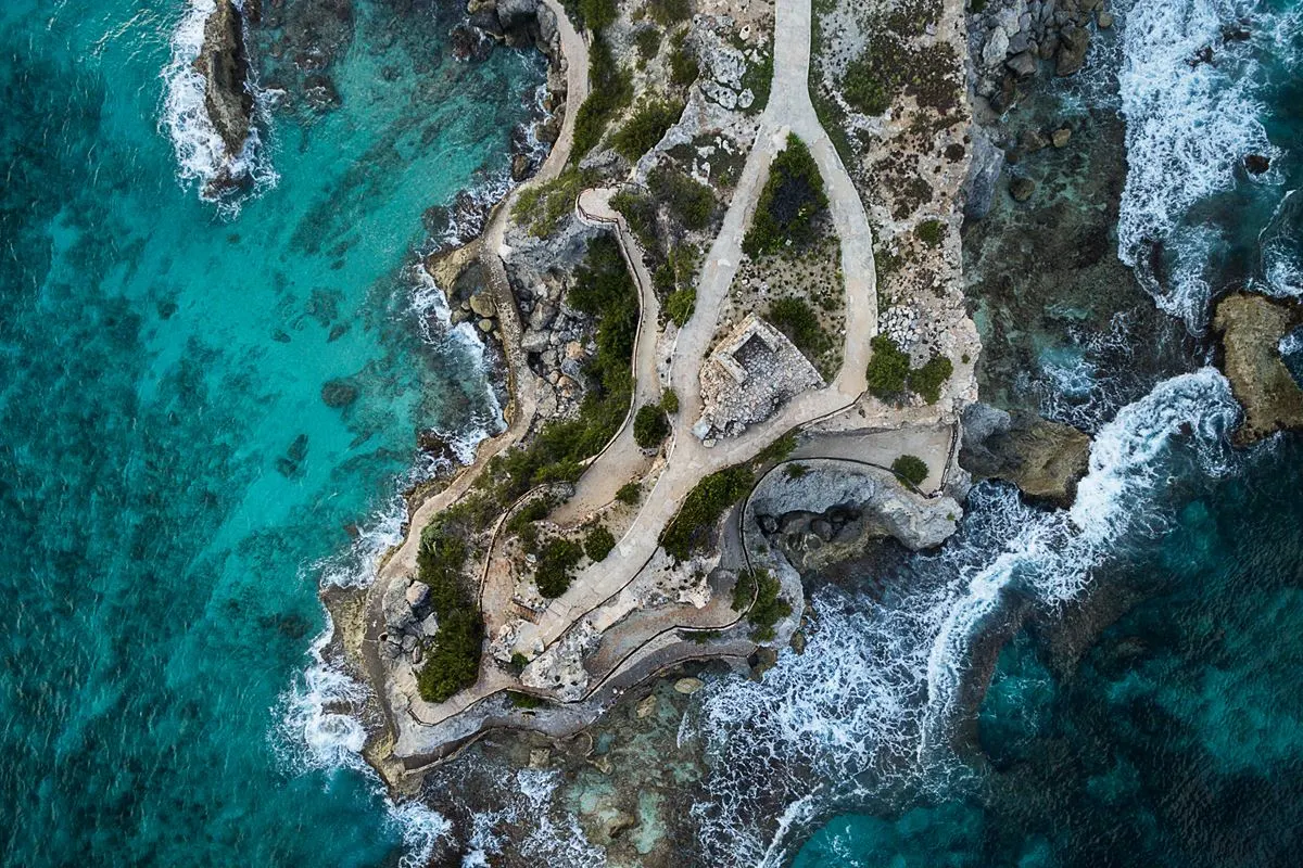 Aerial view of Punta Sur park in Isla Mujeres