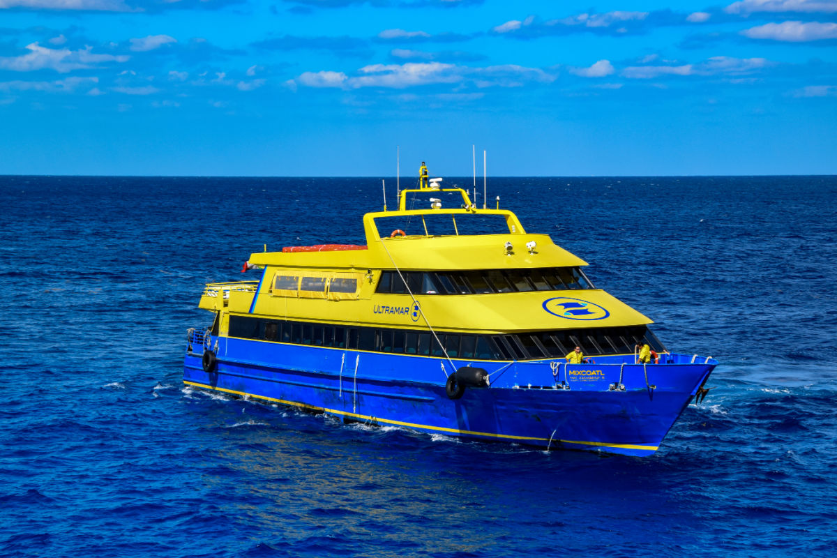 Small Ultramar Ferry Taking Tourists to Cozumel, Mexico