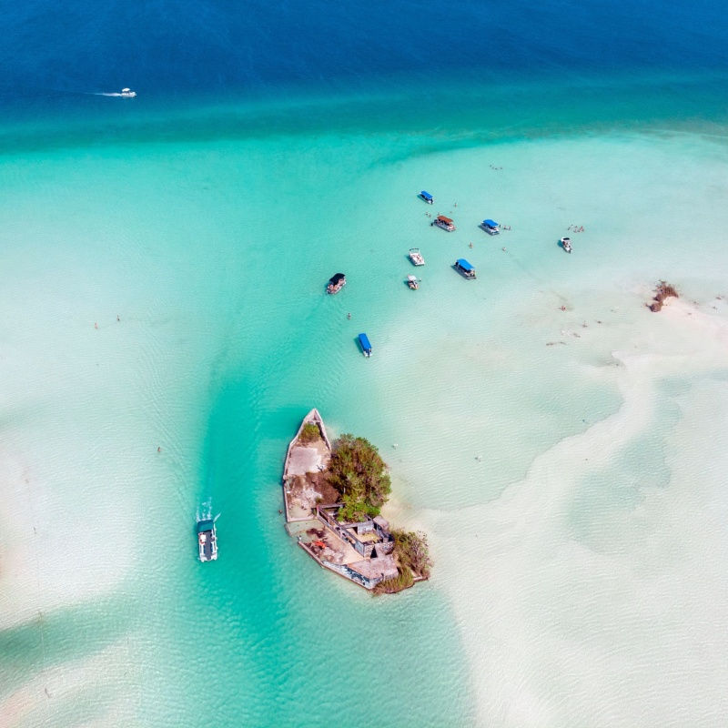 aerial view of a beach area in bacalar
