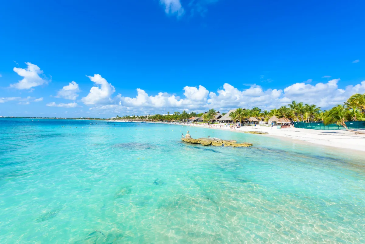 Beautiful White Sand Mexican Caribbean Beach with Crystal Clear Water