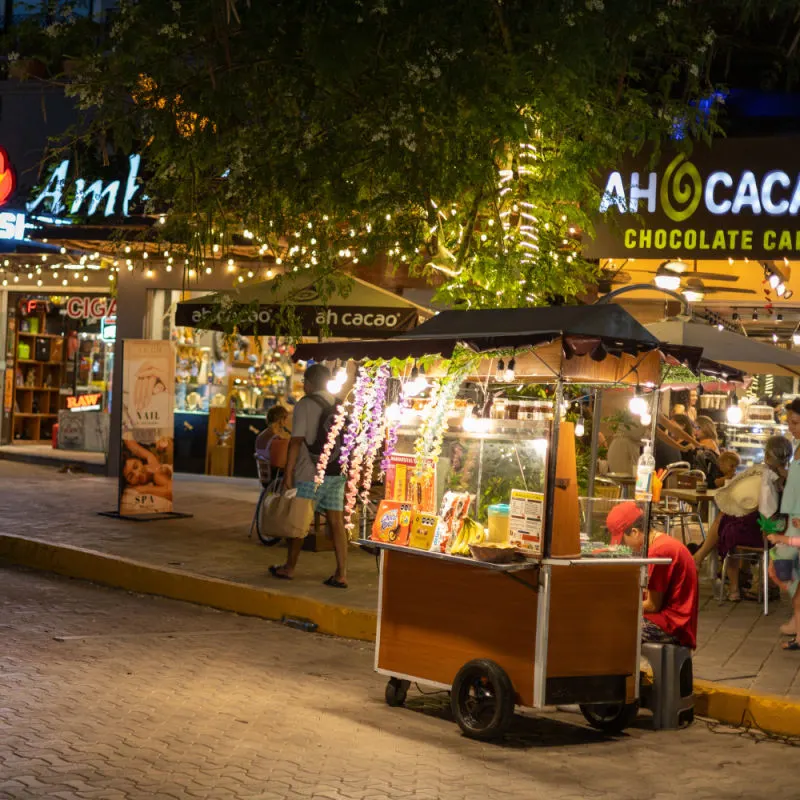 Food Vendor on a Street in Playa del Carmen, Mexico