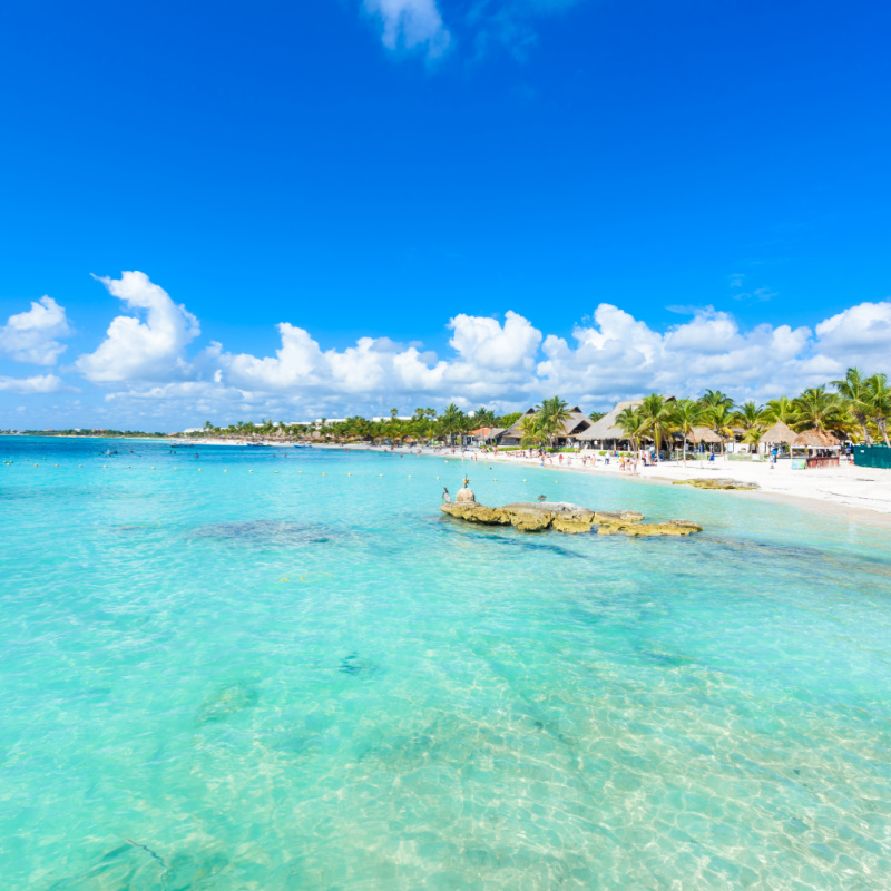 Beautiful White Sand Mexican Caribbean Beach with Crystal Clear Water