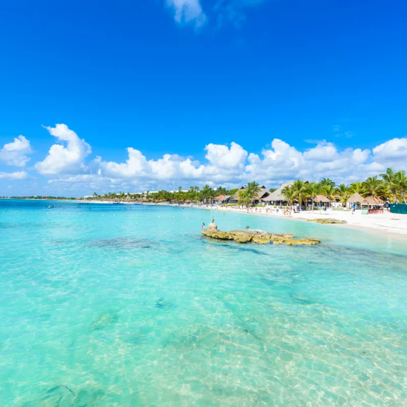 Beautiful White Sand Mexican Caribbean Beach with Crystal Clear Water