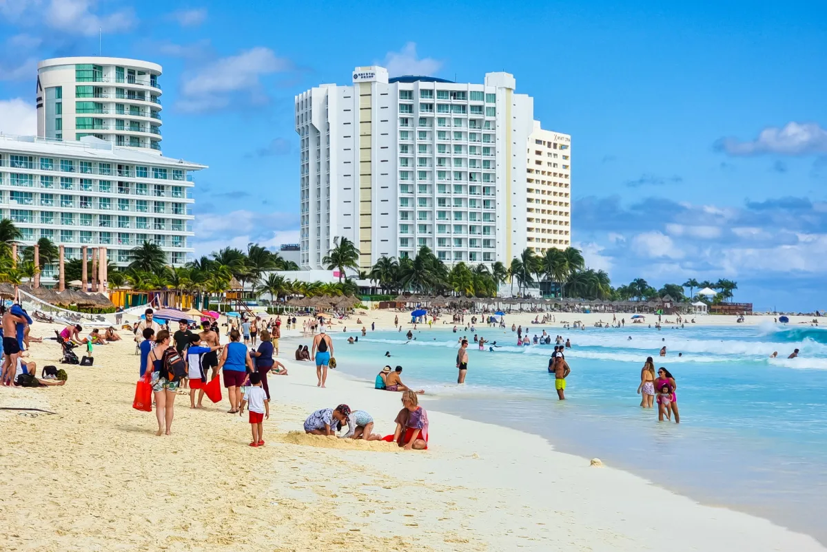 Tourists on a Beautiful Beach in Cancun, Mexico