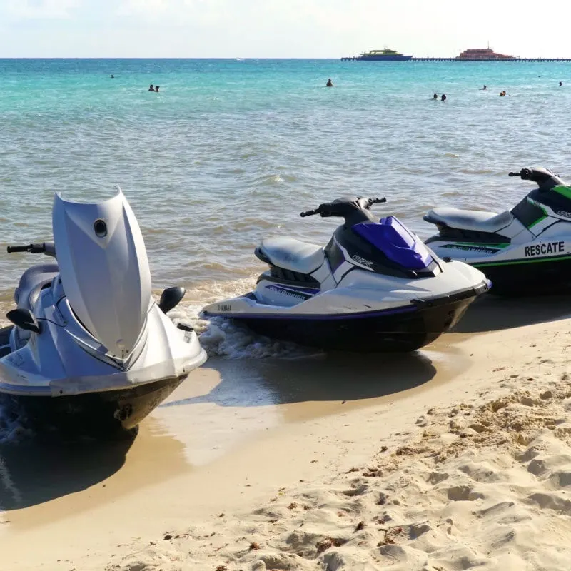 motorboats in playa del carmen on a sunny day