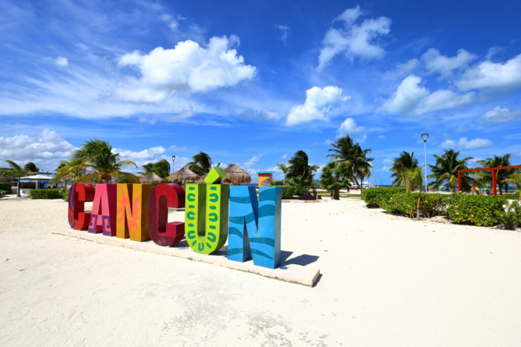 Colorful Cancun Sign on a Beach in Cancun, Mexico