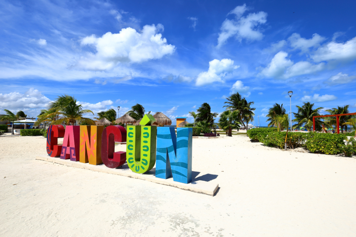 Colorful Cancun Sign ona Beach in Cancun, Mexico