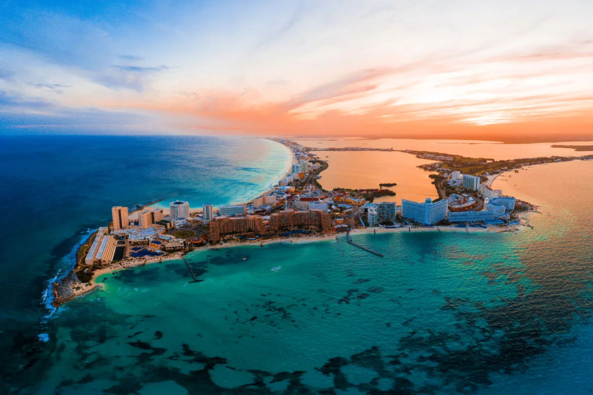 Red sunset over Cancun