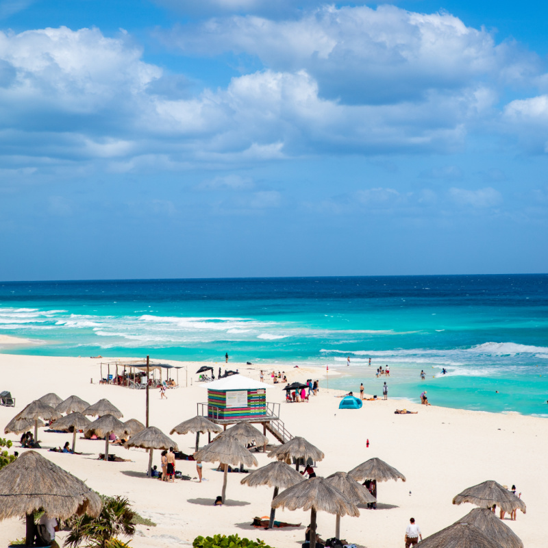 Tourists on a Beautiful Cancun Beach