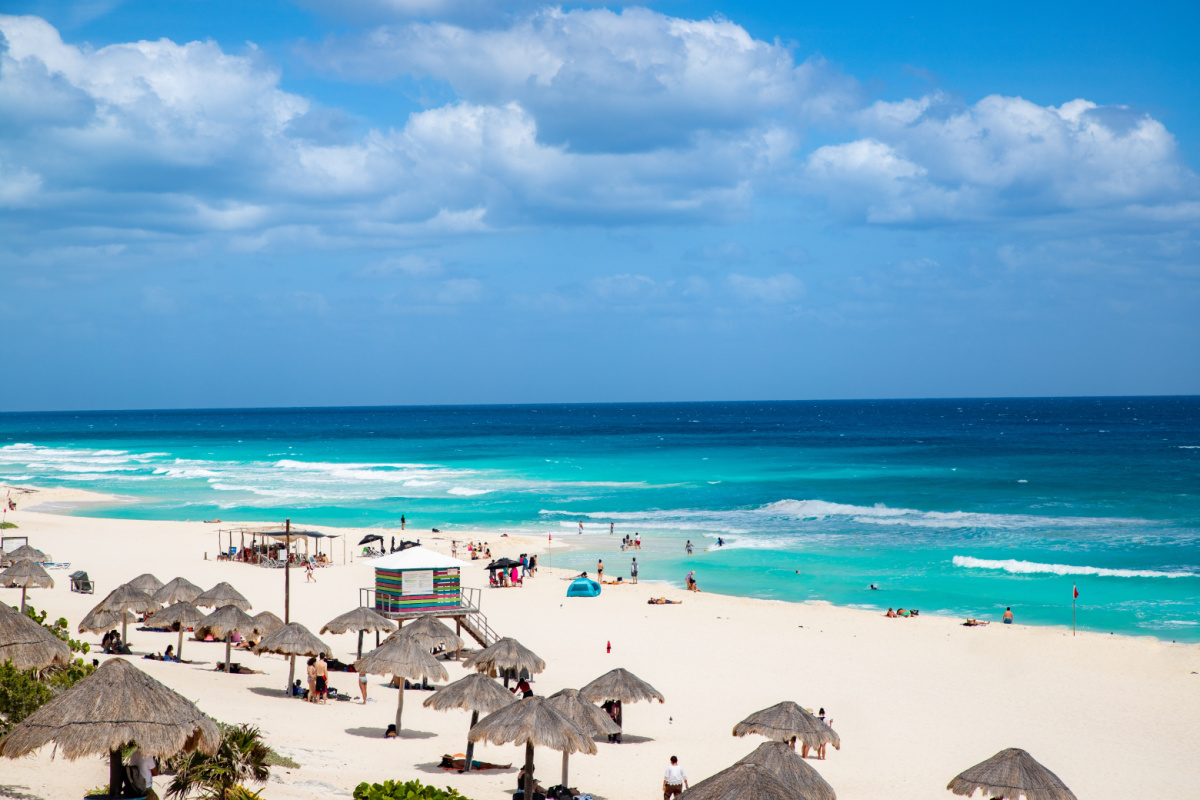 Tourists on a Beautiful Cancun Beach