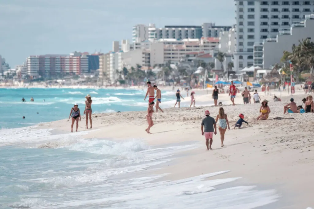 Happy Beachgoers on a Beautiful Cancun Beach