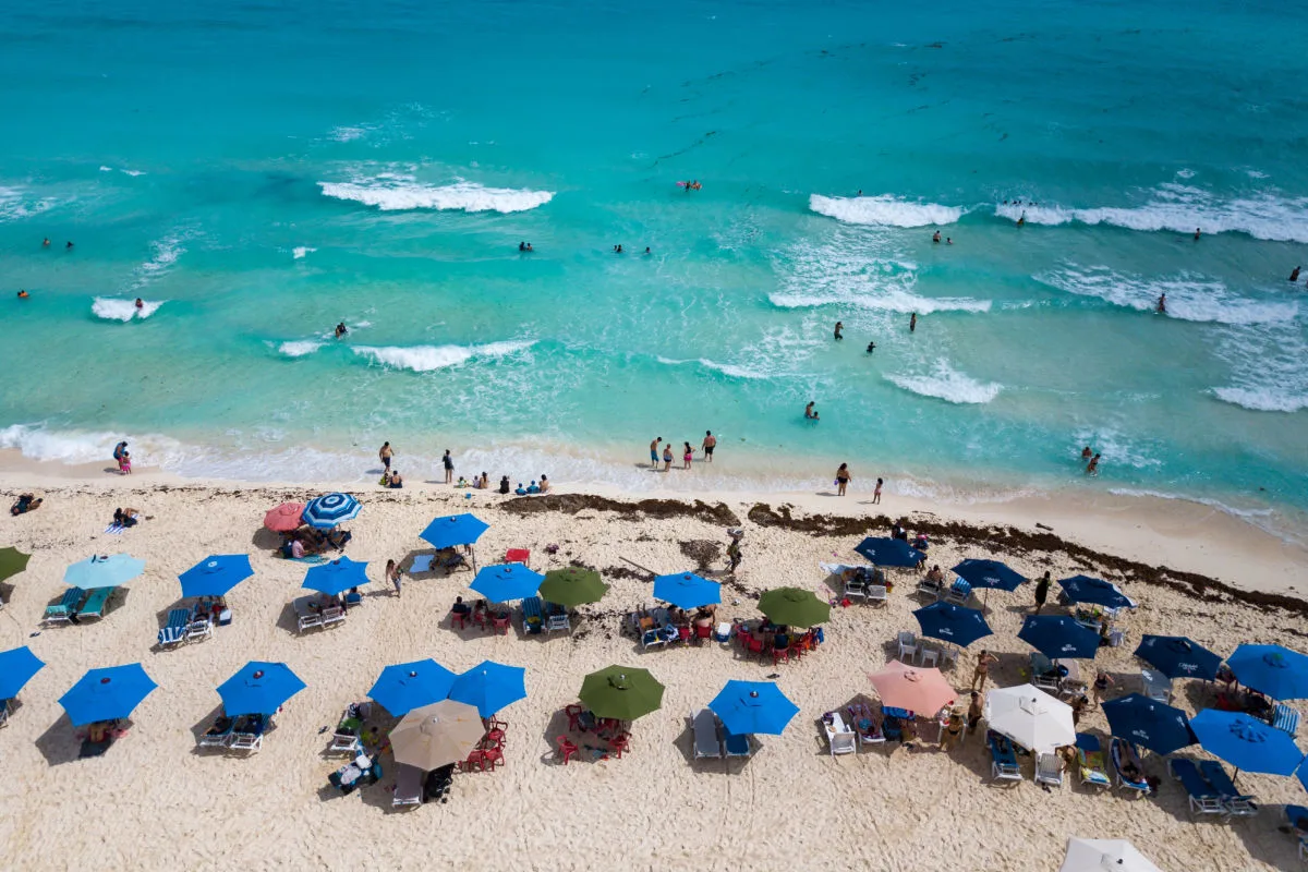 Lot's of Tourists on a Beach in Cancun, Mexico