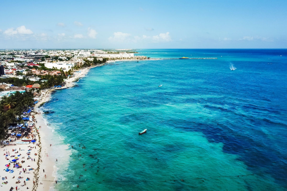 aerial view of a white sand beach in playa del carmen 