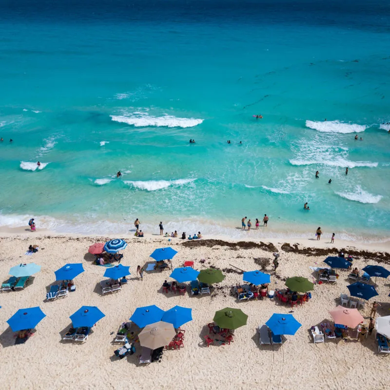 Lot's of Tourists on a Beach in Cancun, Mexico