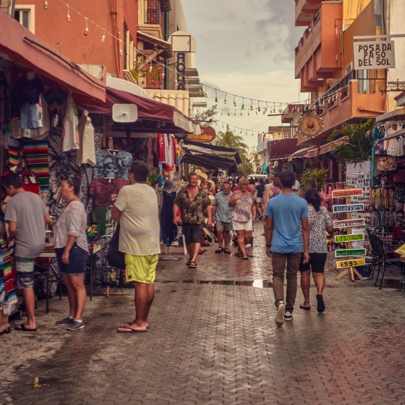 Tourists on a Street in the Magic Town of Isla Mujeres, Mexico