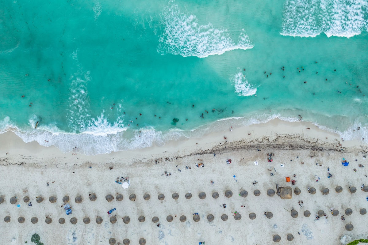 aerial view of white sand beaches in cancun 