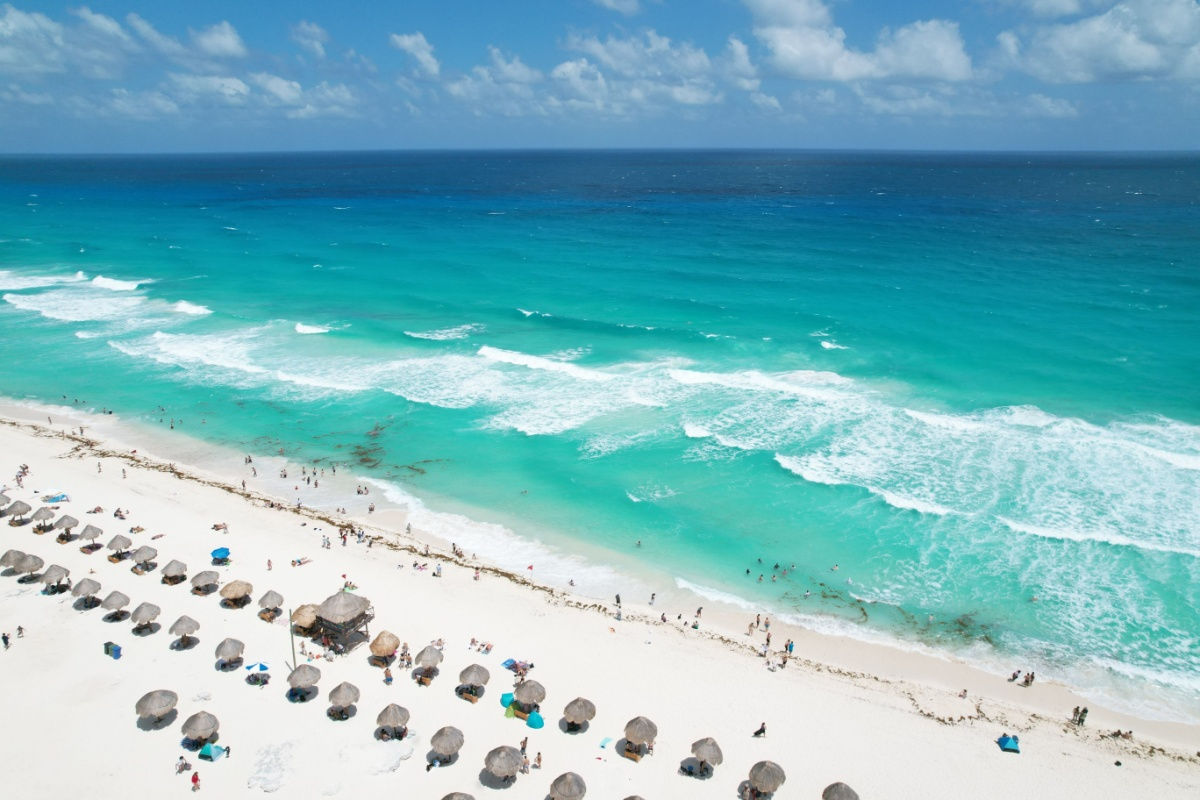 aerial view of a white and beach in cancun 